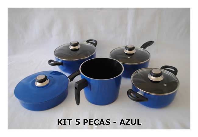 Kit cozinha 5 peças de utensílios coloridos na cor azul