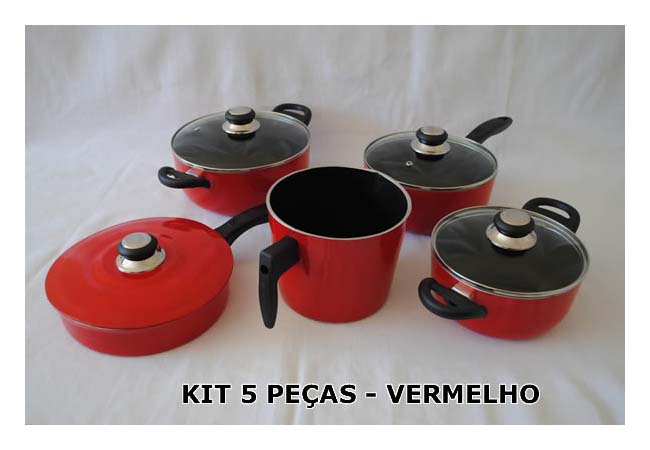 Kit cozinha 5 peças de utensílios coloridos vermelho