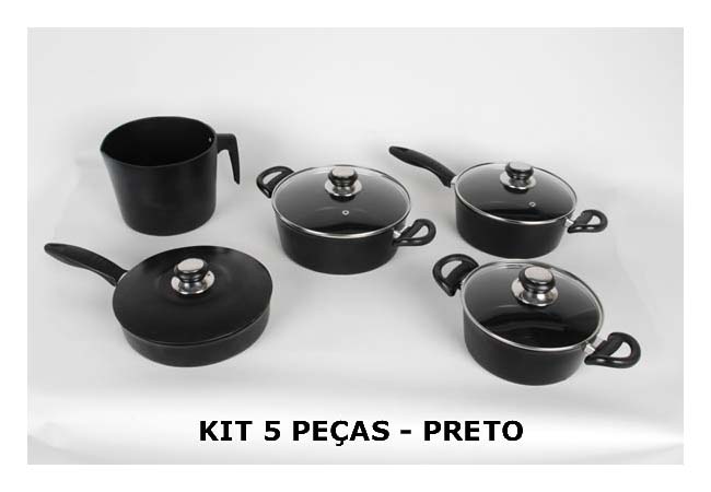 Kit cozinha 5 peças de utensílios coloridos na cor preta